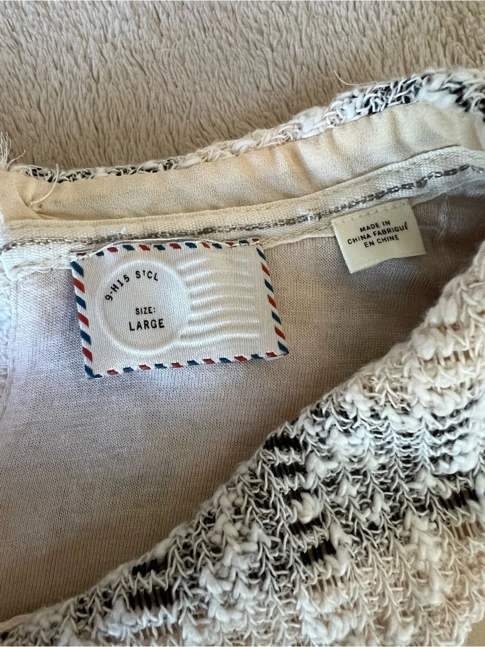 Anthropologie 9-H15 STCL Cream Short-Sleeve Tweed Top with Peter Pan Collar